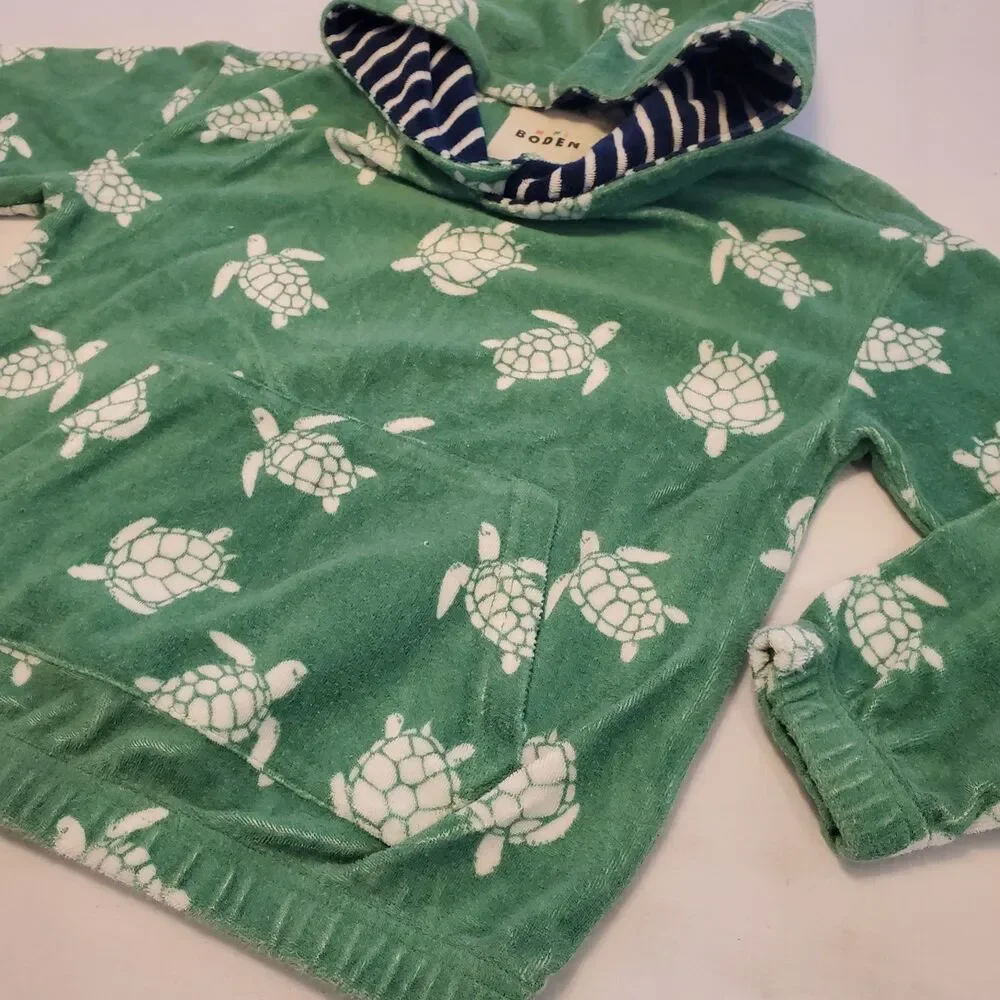 Mini Boden Kids Sz 7/8 Green Sea Turtles Terry Cloth Hoodie Swim Cover Up